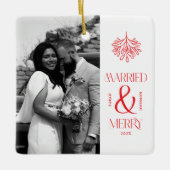 Modern Married and Merry Newlywed Bow Christmas Keramisch Ornament (Voorkant)