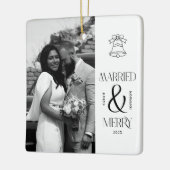 Modern Married and Merry Newlywed Bow Christmas Keramisch Ornament (Links)