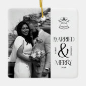 Modern Married and Merry Newlywed Bow Christmas Keramisch Ornament (Voorkant)