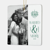 Modern Married and Merry Newlywed Bow Christmas Keramisch Ornament (Links)