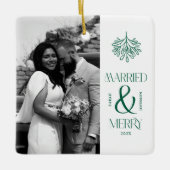 Modern Married and Merry Newlywed Bow Christmas Keramisch Ornament (Voorkant)