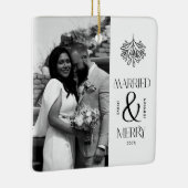 Modern Married and Merry Newlywed Bow Christmas Keramisch Ornament (Rechts)