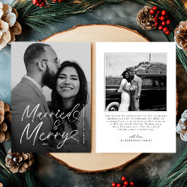 Modern Married and Merry Pas getrouwd Script voor  Feestdagenkaart