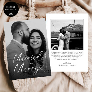 Modern Married and Merry Pas getrouwd Script voor Feestdagenkaart