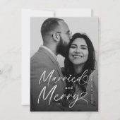 Modern Married and Merry Pas getrouwd Script voor  Feestdagenkaart (Voorkant)