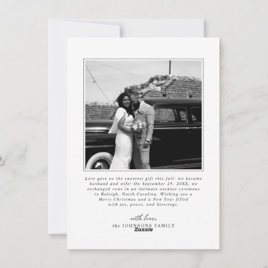 Modern Married and Merry Pas getrouwd Script voor  Feestdagenkaart (Achterkant)