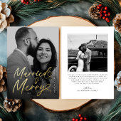 Modern Married and Merry Pas getrouwd Script voor Folie Feestdagenkaart