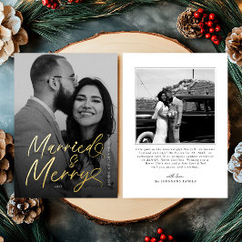 Modern Married and Merry Pas getrouwd Script voor  Folie Feestdagenkaart