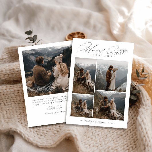 Modern Married Little Christmas Newlywed Photo Feestdagenkaart