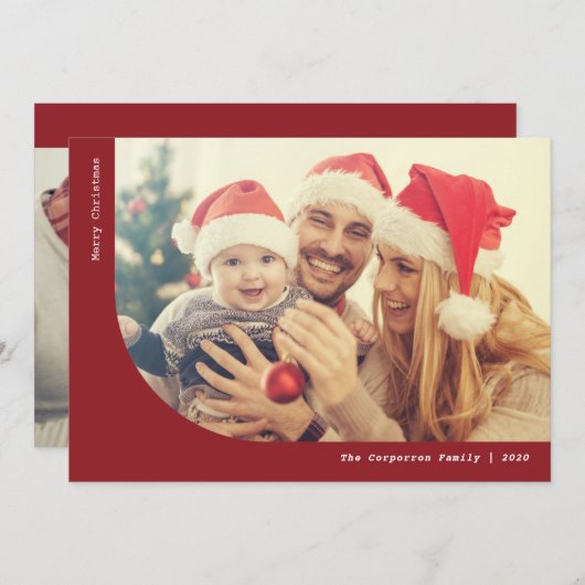 Modern Marsala en White 2-fotokerstmis Feestdagenkaart (Voorkant / Achterkant)
