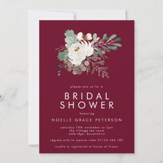 Modern Marsala Winter Floral Bouquet Vrijgezellenf Kaart (Voorkant)