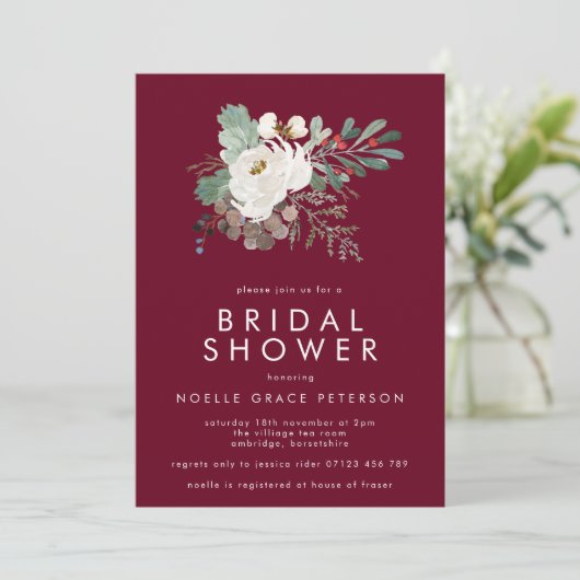 Modern Marsala Winter Floral Bouquet Vrijgezellenf Kaart (Staand voorkant)