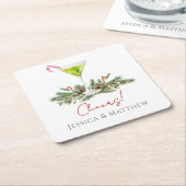 Modern Martini and Mistletoe Candy Cane Cocktail Kartonnen Onderzetters (Schuin)