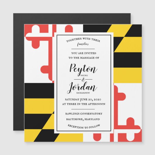 Modern Maryland Flag Wedding Magnetic Uitnodiging Magnetische Uitnodiging (Voorkant / Achterkant)