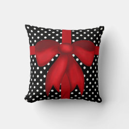 Modern-mas-Pillow, B&W Polka Dots met rode Bow Kussen