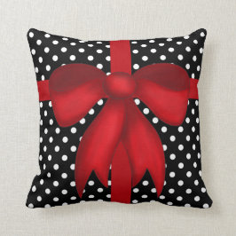 Modern-mas-Pillow, B&W Polka Dots met rode Bow Kussen