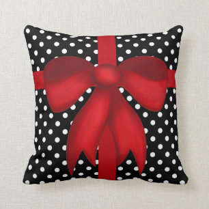 Modern-mas-Pillow, B&W Polka Dots met rode Bow Kussen