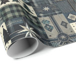 Modern Masculine Christmas Wrapping Paper Cadeaupapier<br><div class="desc">This seamless Christmas wrapping paper is designed for men, featuring bold geometric patterns, plaid elements, festival trees, and stars. The design is flat, 2D, and fully tileable, making it perfect for printing without visible seams. The sophisticated color palette includes deep navy blue, forest green, charcoal gray, and touches of metallic...</div>