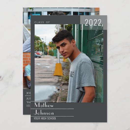 Modern Masculine Lijst Voeg je foto-Afstuderen toe Aankondiging (Voorkant / Achterkant)