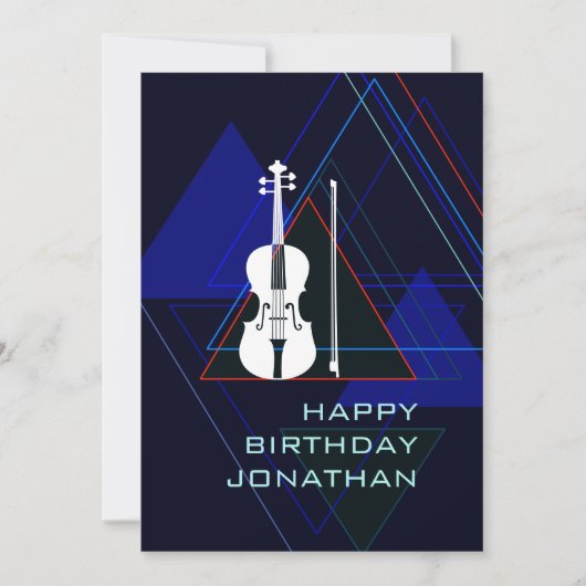 Modern & Masculine Navy Blue Music Violin Birthday Kaart (Voorkant)