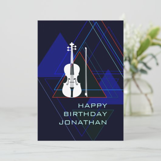 Modern & Masculine Navy Blue Music Violin Birthday Kaart (Staand voorkant)