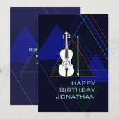 Modern & Masculine Navy Blue Music Violin Birthday Kaart (Voorkant / Achterkant)