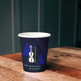 Modern & Masculine Navy Blue Music Violin Birthday Papieren Bekers