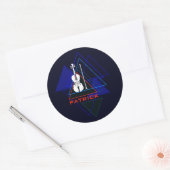 Modern & Masculine Navy Blue Music Violin Designer Ronde Sticker (Envelop)