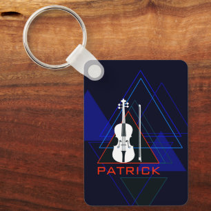 Modern & Masculine Navy Blue Music Violin Designer Sleutelhanger
