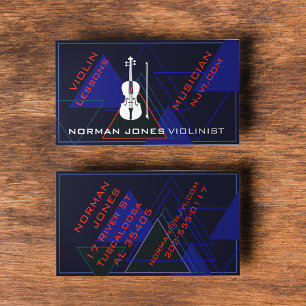 Modern & Masculine Navy Blue Music Violin Designer Visitekaartje