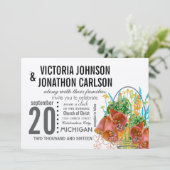 Modern Mason Jar Coral en Mint Floral Wedding Kaart (Staand voorkant)