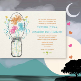 Modern Mason Jar Coral Yellow Limoen Floral Weddin Kaart