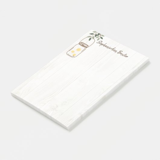 Modern Mason Jar & Fireflies Rustic Notes (Schuin)