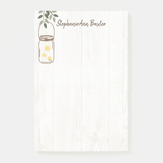 Modern Mason Jar & Fireflies Rustic Notes (Voorkant)