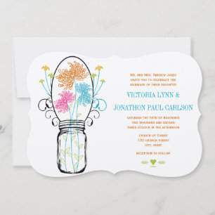 Modern Mason Jar Pink Oranje Limoen Floral Wedding Kaart