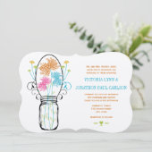 Modern Mason Jar Pink Oranje Limoen Floral Wedding Kaart (Staand voorkant)