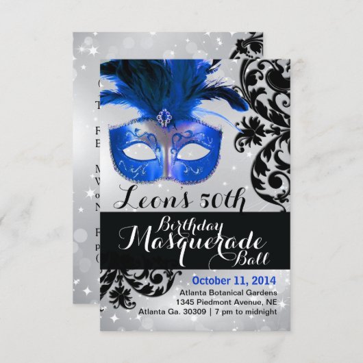 Modern Masquerade Ball Invitation Kaart (Voorkant / Achterkant)