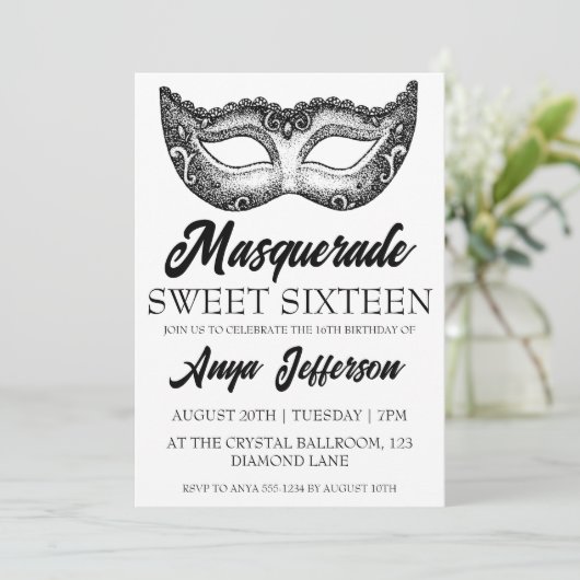 Modern Masquerade Sweet 16 Uitnodigingen (Staand voorkant)