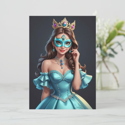 Modern Masquerade Sweet 16 Uitnodigingen (Staand voorkant)