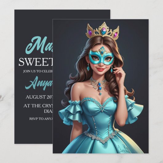 Modern Masquerade Sweet 16 Uitnodigingen (Voorkant / Achterkant)