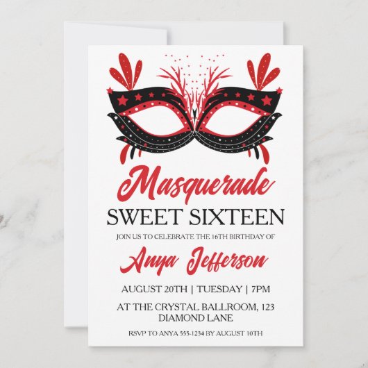 Modern Masquerade Sweet 16 Uitnodigingen (Voorkant)