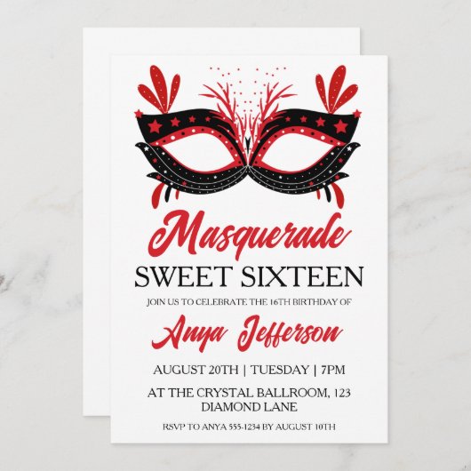 Modern Masquerade Sweet 16 Uitnodigingen (Voorkant / Achterkant)