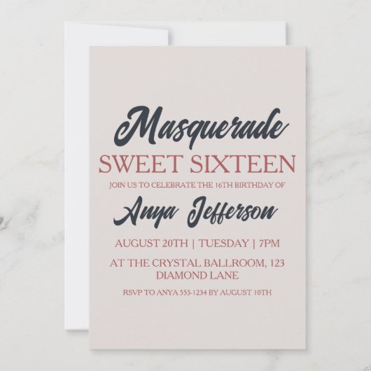 Modern Masquerade Sweet 16 Uitnodigingen (Achterkant)