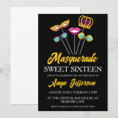 Modern Masquerade Sweet 16 Uitnodigingen (Voorkant / Achterkant)