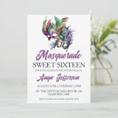 Modern Masquerade Sweet 16 Uitnodigingen (Staand voorkant)