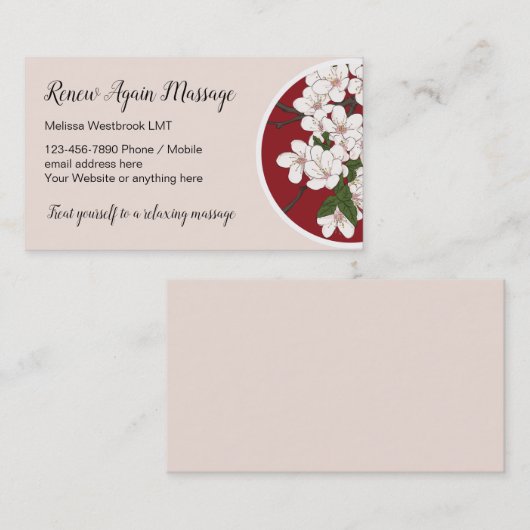 Modern Massage Cherry Blossom Theme Visitekaartje (Voorkant / Achterkant)