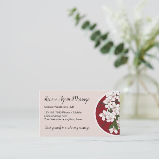 Modern Massage Cherry Blossom Theme Visitekaartje (Staand voorkant)