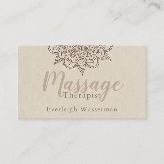 Modern Massage Therapeut Script Lotus Bloem Zakeli Visitekaartje (Voorkant)