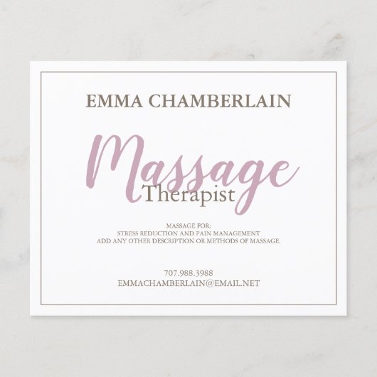 Modern Massage Therapist Script Blush Pink Script Flyer (Voorkant)
