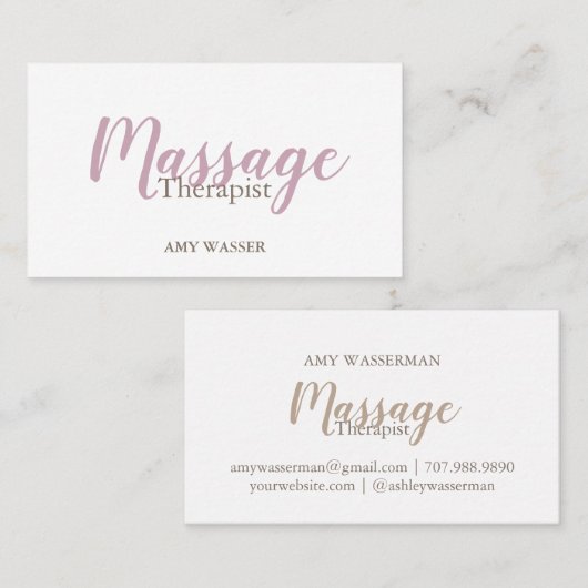 Modern Massage Therapist Script Blush Pink Visitekaartje (Voorkant / Achterkant)